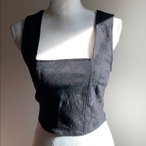 NWT Leith Black Brocade Stretch Crop Top